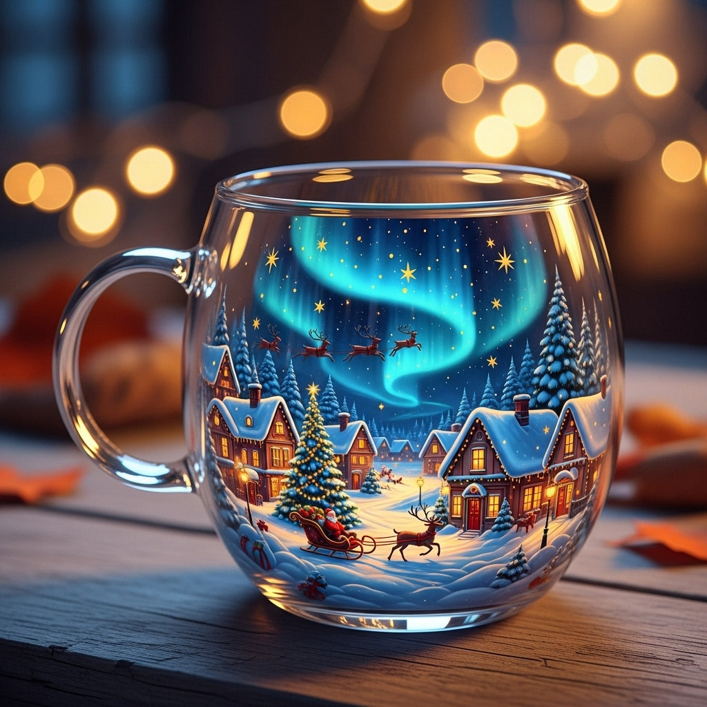 Feestelijk Glazen Kerstbeker met Wintermotief voor Warme Dranken | Sansoti