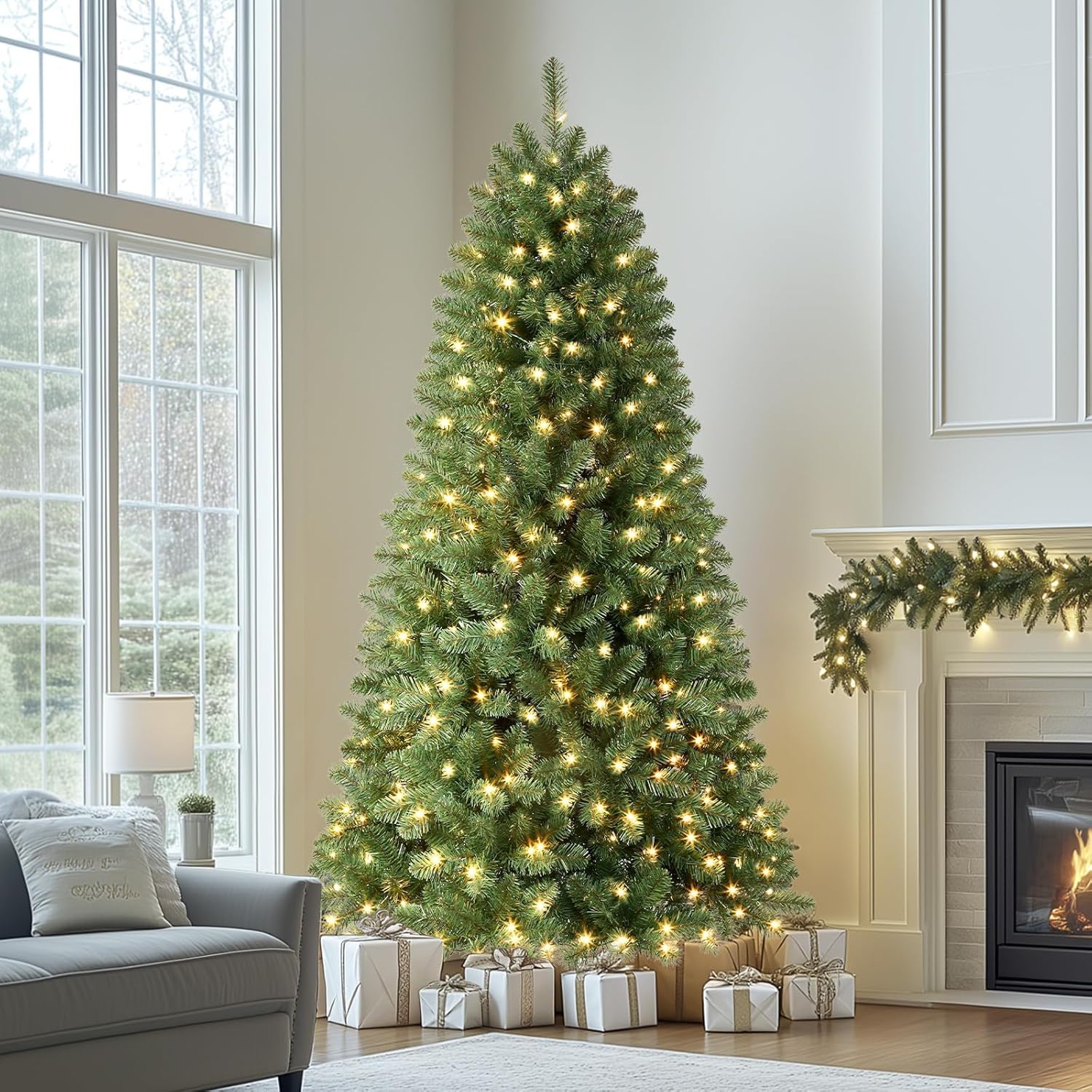 Kunstkerstboom met Verlichting PVC 180-300cm Pre-Lit Indoor Decoratie | Sansoti
