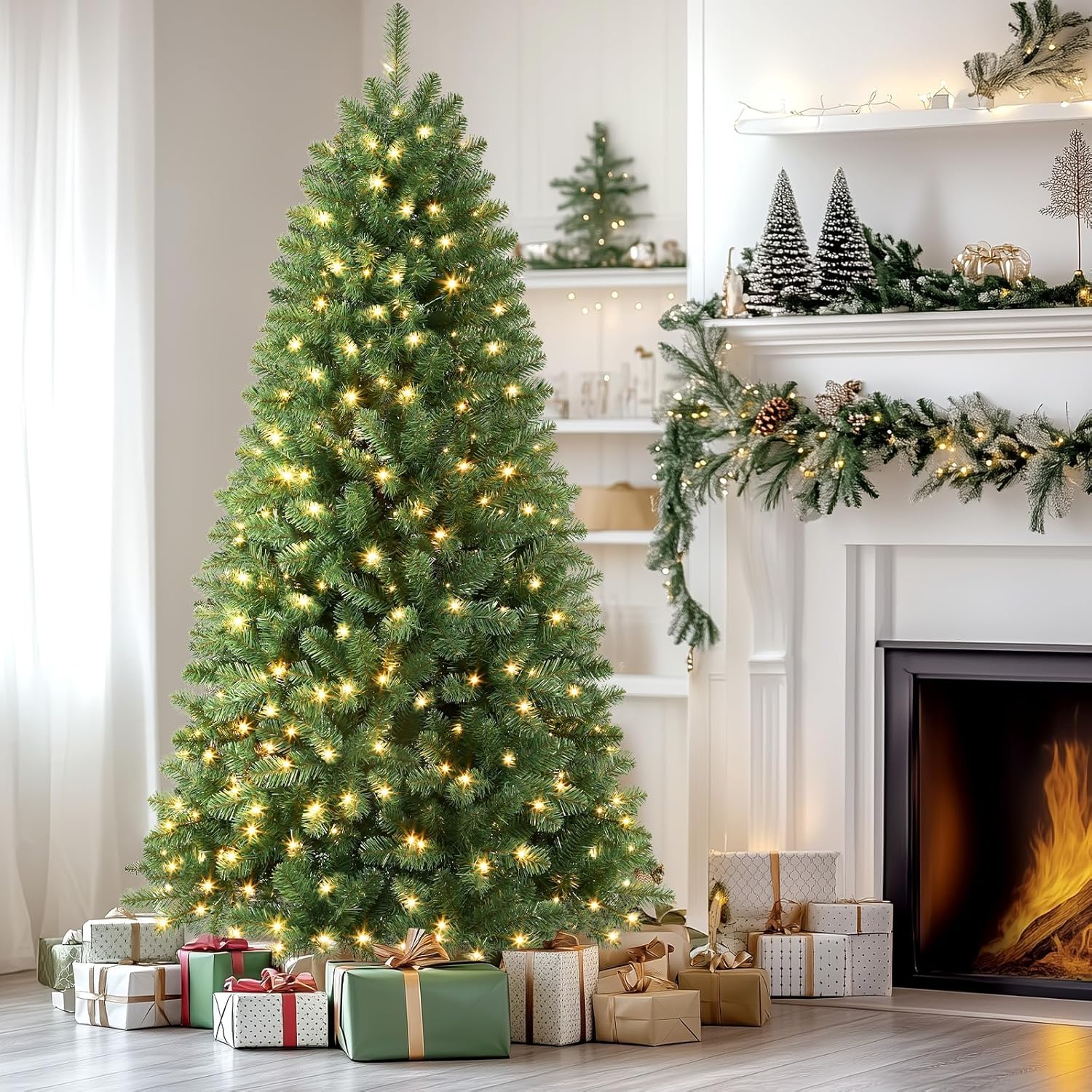 Kunstkerstboom met Verlichting PVC 180-300cm Pre-Lit Indoor Decoratie | Sansoti