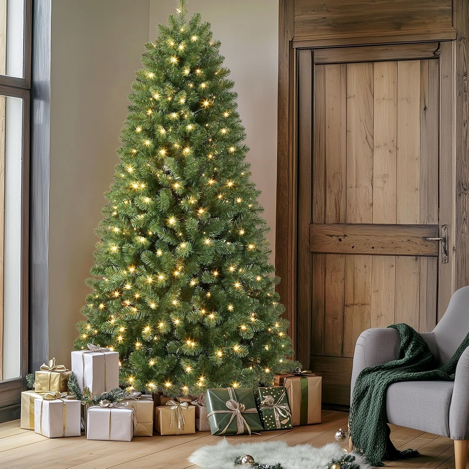 Kunstkerstboom met Verlichting PVC 180-300cm Pre-Lit Indoor Decoratie | Sansoti