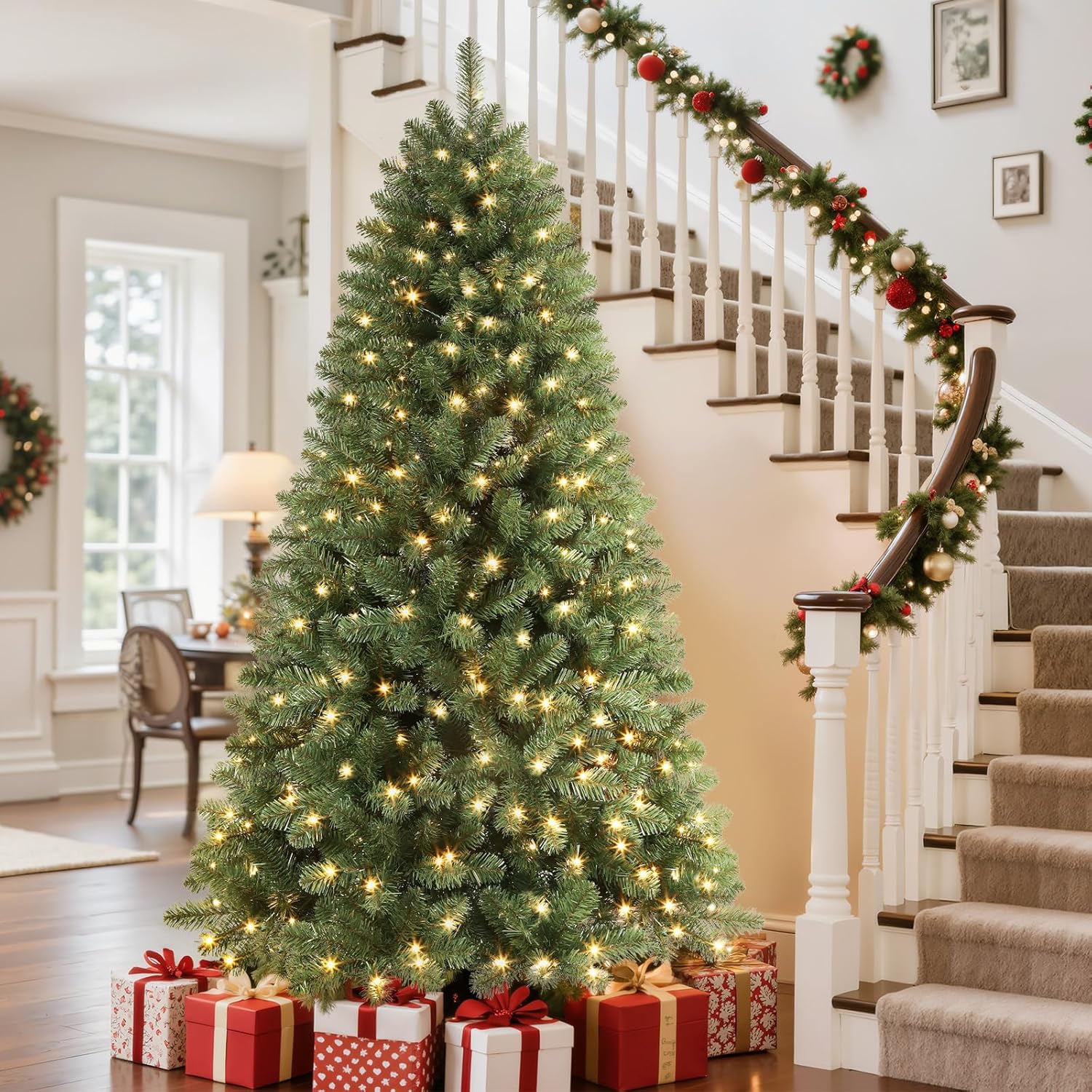 Kunstkerstboom met Verlichting PVC 180-300cm Pre-Lit Indoor Decoratie | Sansoti