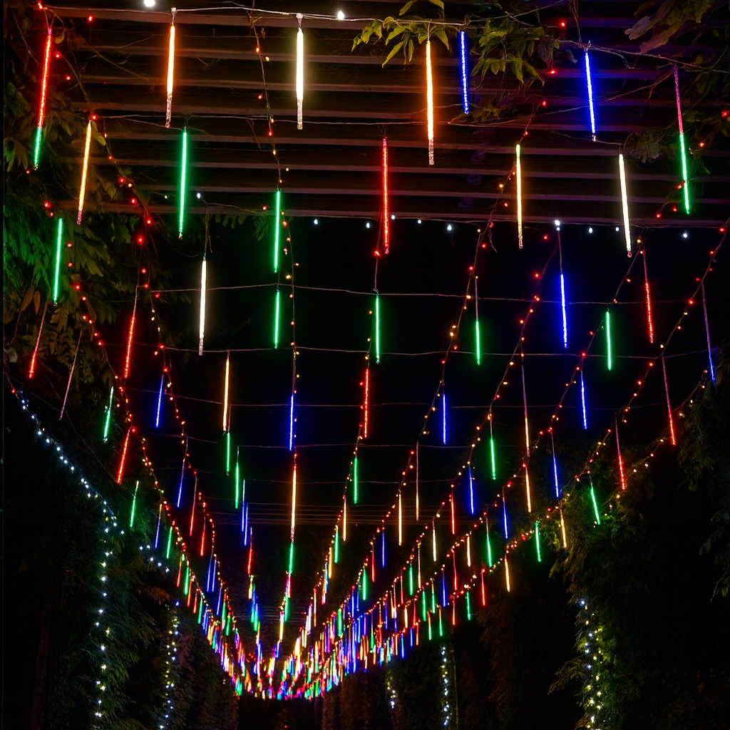 LED Meteorlichtslinger Sneeuwval Effect Buitenverlichting 8-12 Banen USB IP44 Kerstdecoratie Tuin Terras | Sansoti