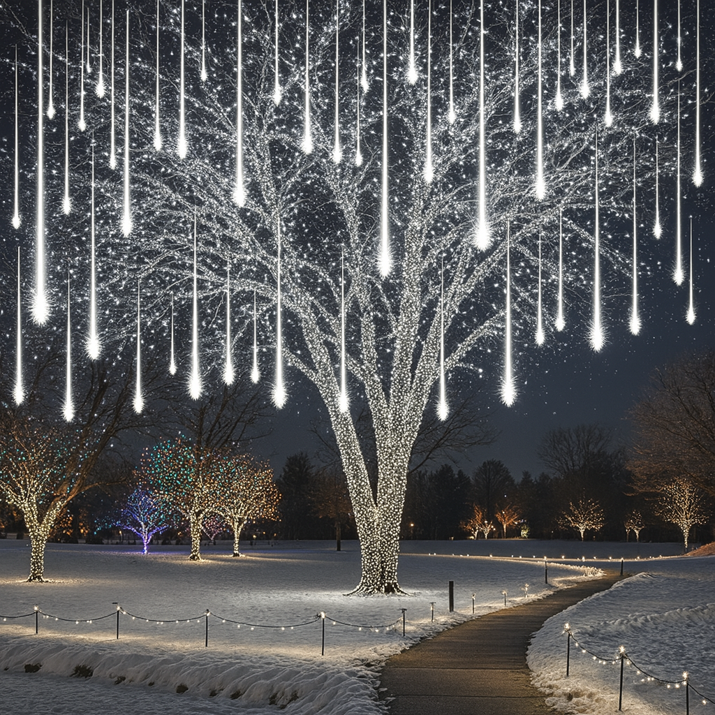 LED Meteorlichtslinger Sneeuwval Effect Buitenverlichting 8-12 Banen USB IP44 Kerstdecoratie Tuin Terras | Sansoti
