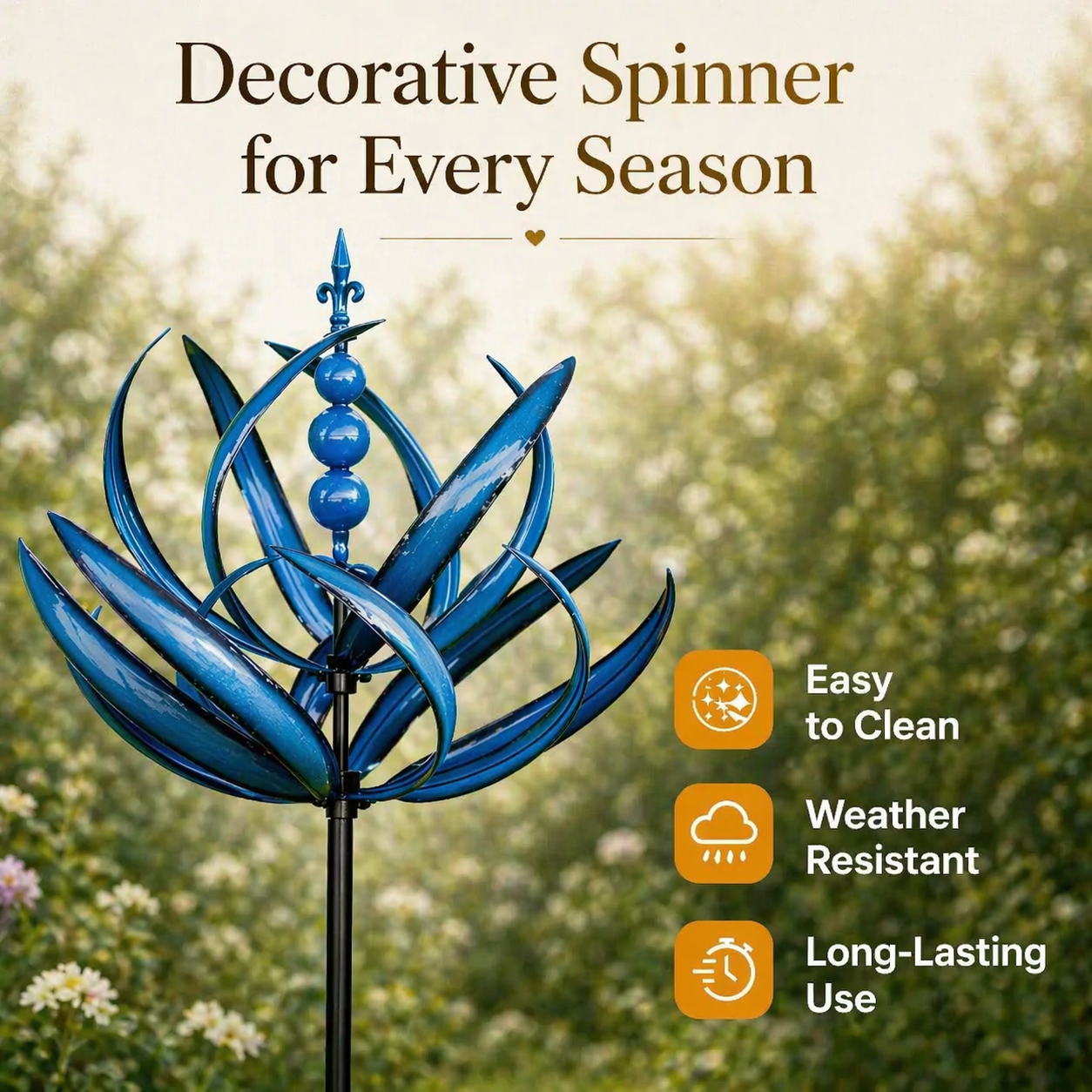 Metalen Tuinwindmolen Lotus 90cm Weerbestendig Decoratief Windspel Tuin en Terras Rood Blauw | Sansoti