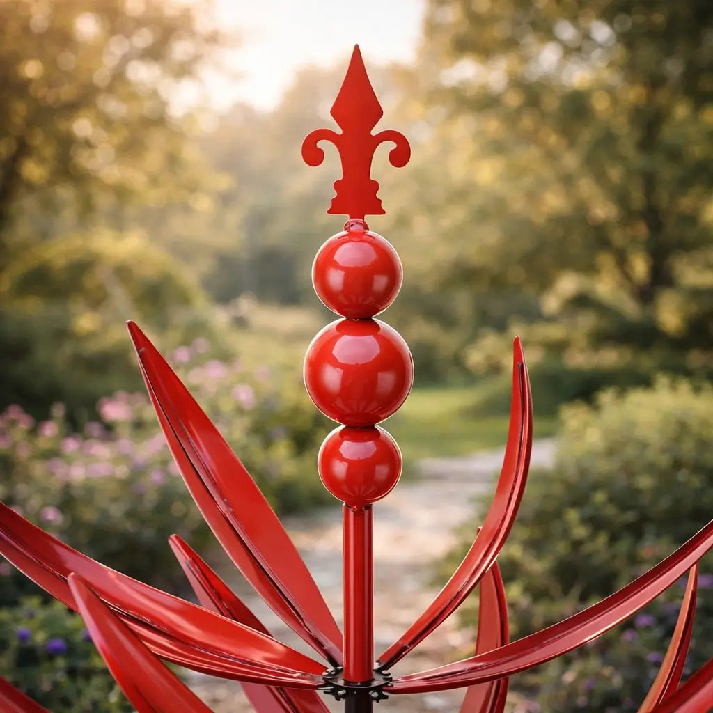Metalen Tuinwindmolen Lotus 90cm Weerbestendig Decoratief Windspel Tuin en Terras Rood Blauw | Sansoti