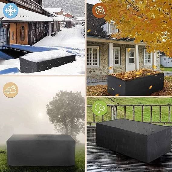 Wetterschutzhülle für Gartenmöbel, wasserdicht, Polyester, Schwarz-Silber, für Terrasse, Balkon und Garten im Außenbereich | Sansoti
