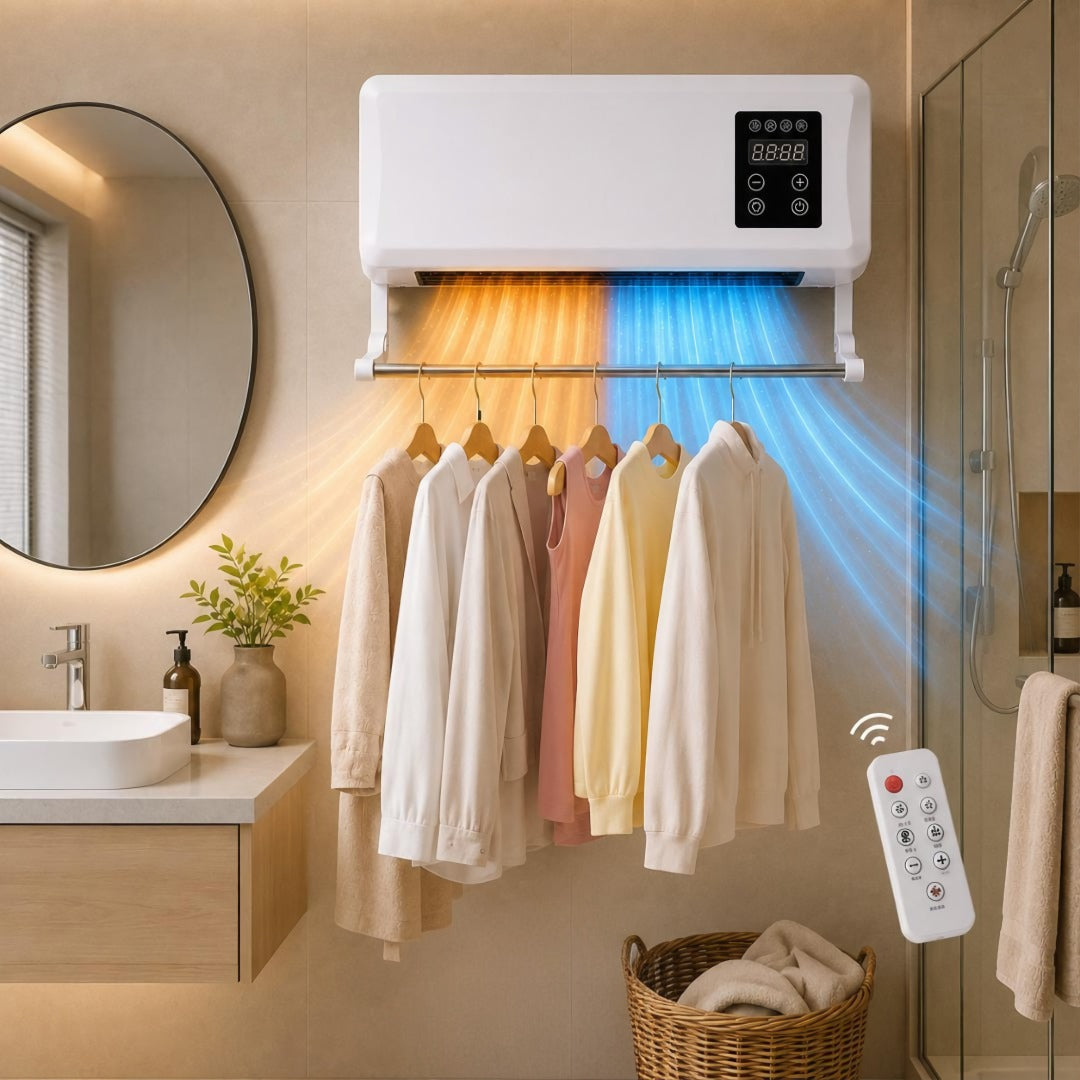 Wandventilator met Verwarming en Droogrek 1500W Wit Timer Afstandsbediening voor Badkamer en Slaapkamer | Sansoti