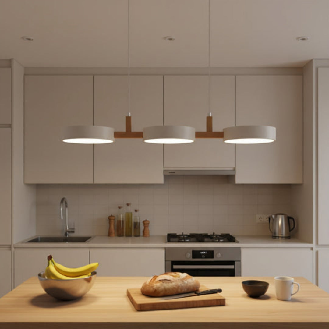 Ronde hanglamp met houten details 77cm LED verlichting eetkamer woonkamer keuken scandinavisch design | Sansoti