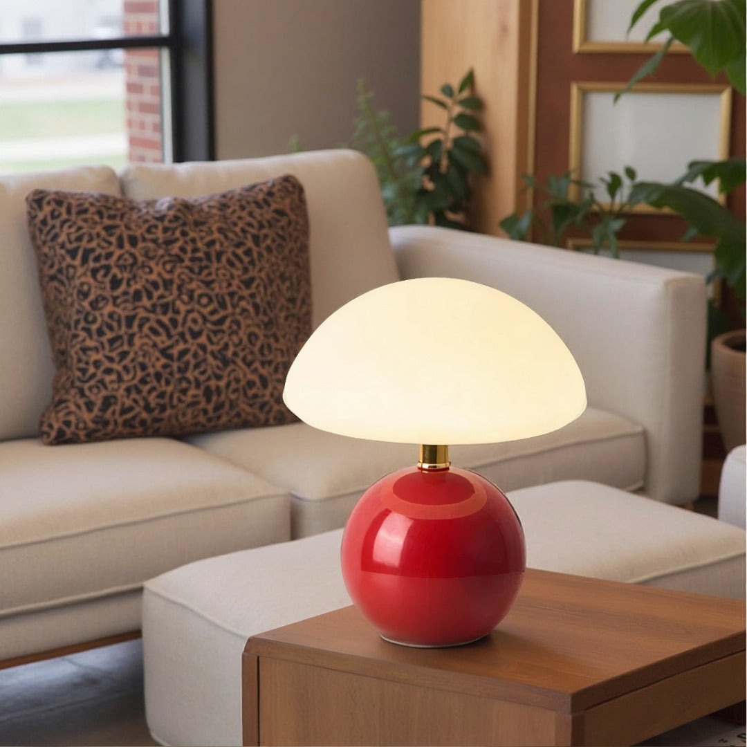 Dimbare LED Paddenstoellamp Retro Design Tafellamp Keramiek Mat Glas 3 Lichtstanden Sfeerlamp Bureau | Sansoti
