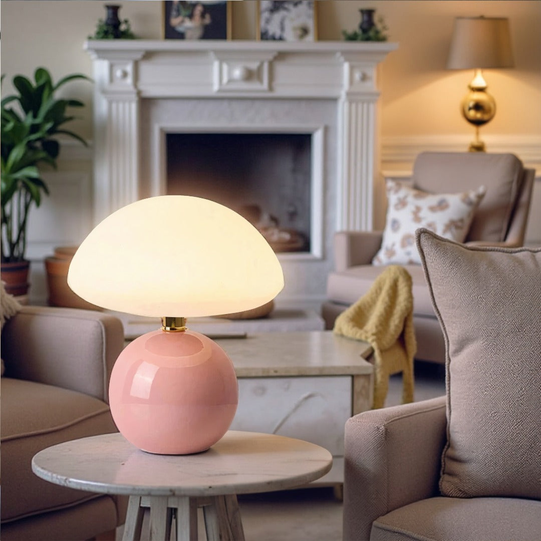 Dimbare LED Paddenstoellamp Retro Design Tafellamp Keramiek Mat Glas 3 Lichtstanden Sfeerlamp Bureau | Sansoti