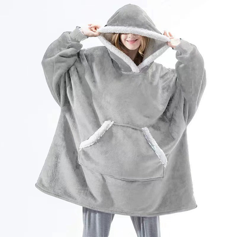 Oversized Sherpa Fleece Hoodie Luksusowe ciepło Uniwersalny rozmiar XXL Zimowy komfort Odzież domowa Koc Loungewear Miękki polar | Sansoti