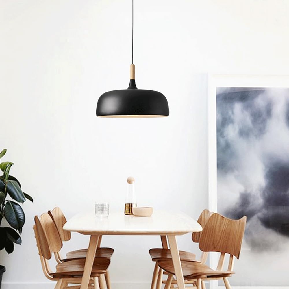 Suspension Aluminium Bois E27 Japandi Noir Table à manger Salon Design minimaliste Scandinave Éclairage | Restfield