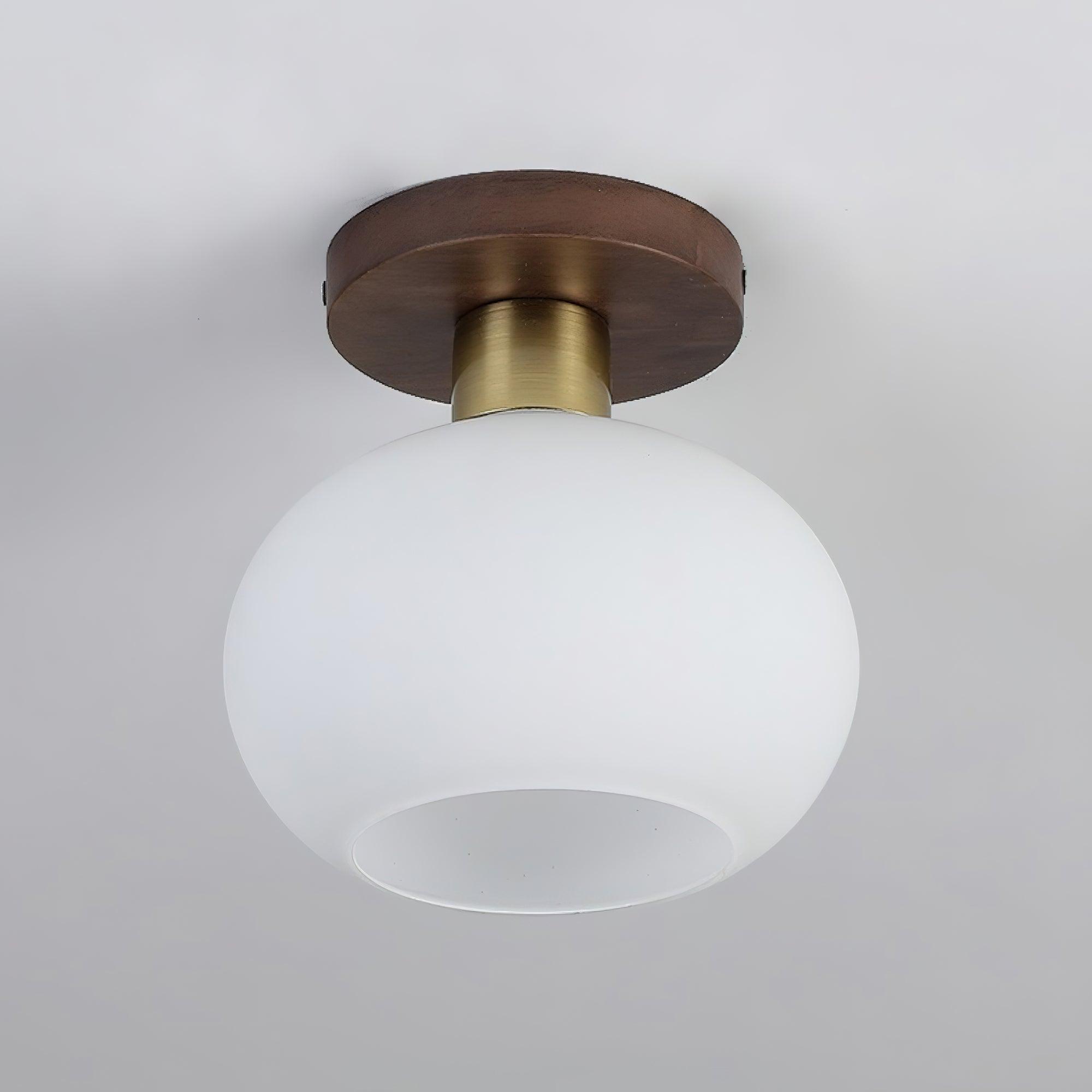 Plafondlamp Walnoot Koper Glas Wit Ø18cm Woonkamer Slaapkamer Gang Opaalbol Plafonnière Retro Sfeerverlichting | Sansoti