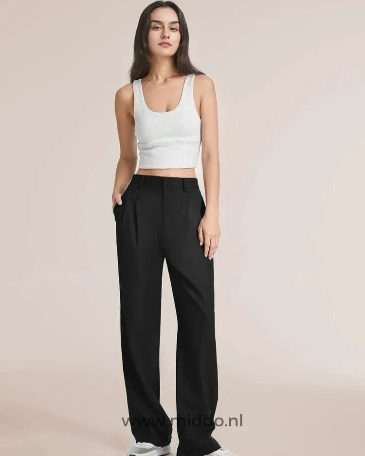 Weite Damenhose mit elastischem Bund - Bequeme Stoffhose für jeden Anlass - Mehrere Farben | Sansoti