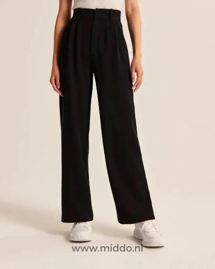 Weite Damenhose mit elastischem Bund - Bequeme Stoffhose für jeden Anlass - Mehrere Farben | Sansoti