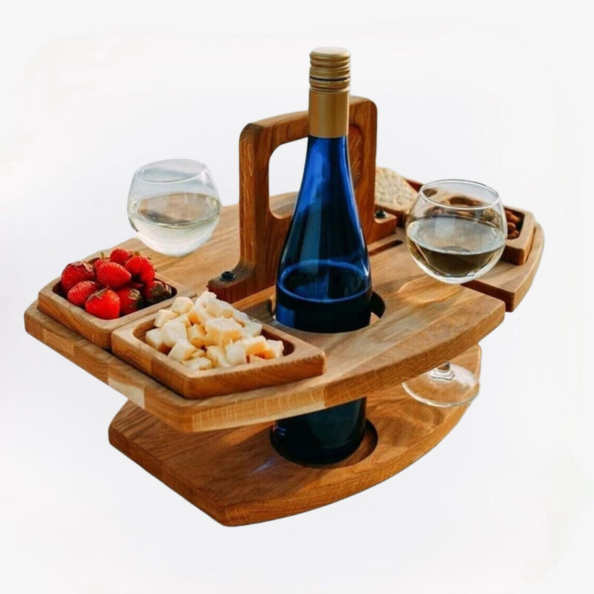 Zusammenklappbarer kleiner Holzbistrotisch für Weinflasche und Gläser, Outdoor, tragbares Gartenzubehör, Camping, Garten | Sansoti