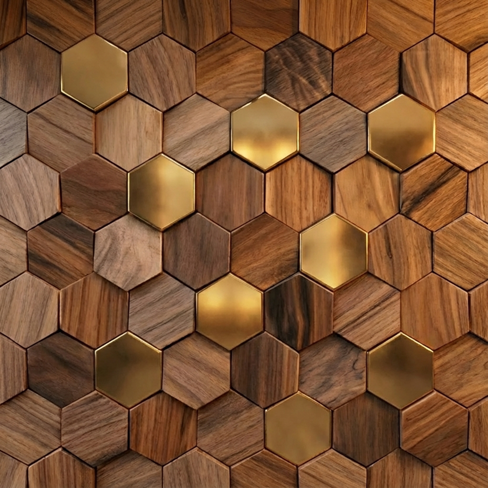 Wikne Houten Mozaïek Wandpanelen Met Hexagon Design Voor Moderne Accentmuren | Sansoti