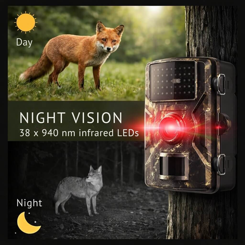 Wildcamera met Bewegingsmelder Nachtzicht IP66 Waterdicht voor Foto en Video Outdoor Dieren Natuur Tuin | Sansoti