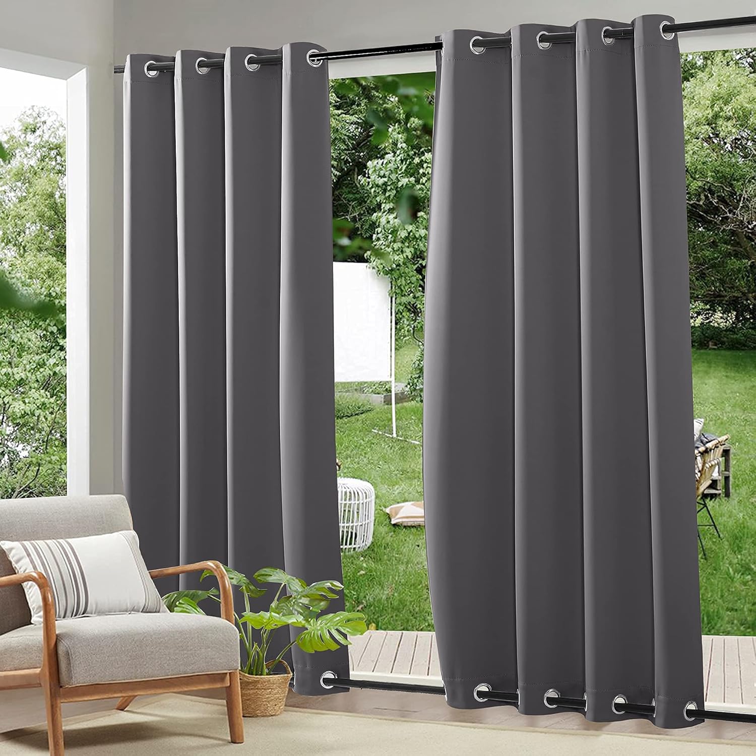 Wind-Resistant Outdoor Curtains with Ring Mounting 1 Panel for Patio Terrace Veranda | Sansoti