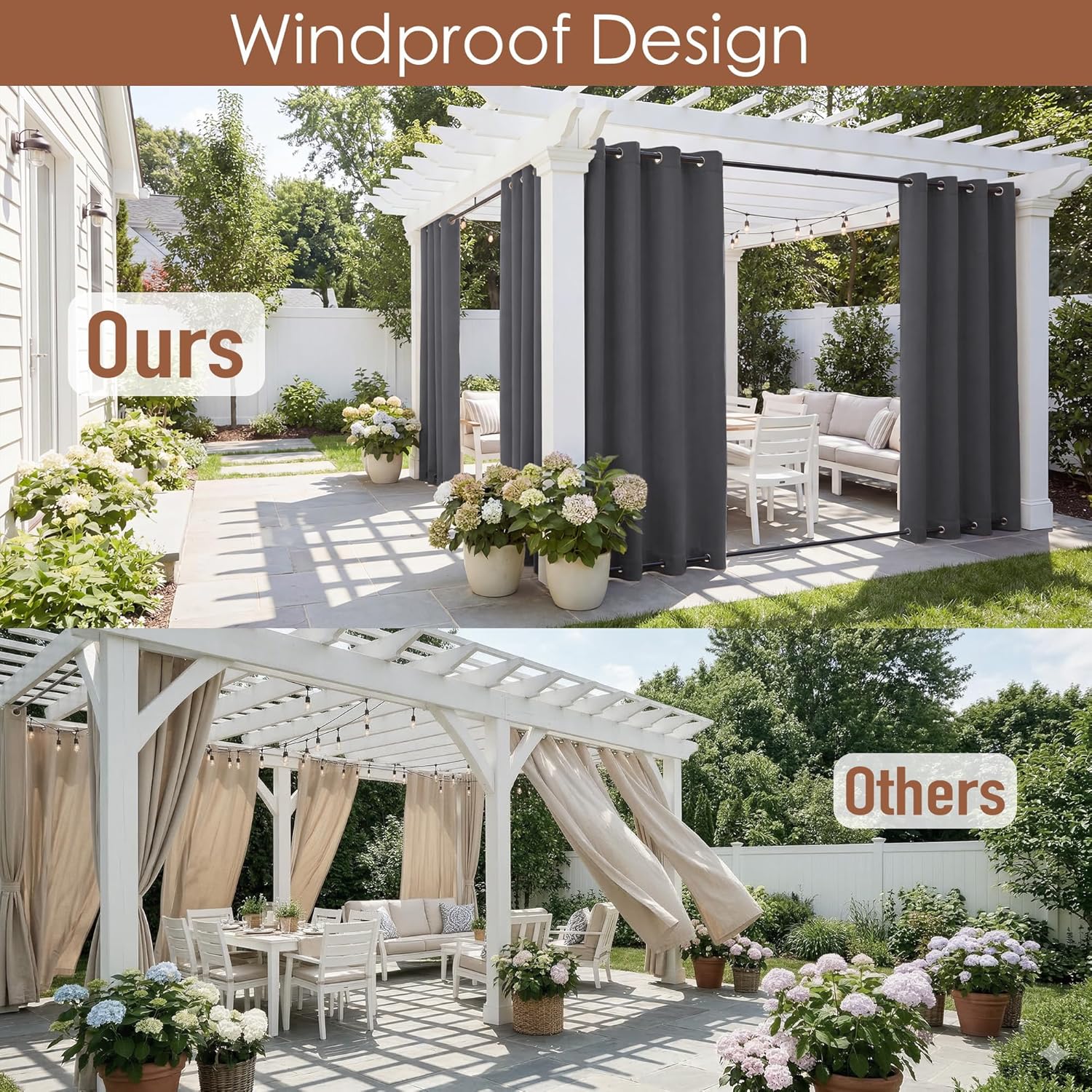 Wind-Resistant Outdoor Curtains with Ring Mounting 1 Panel for Patio Terrace Veranda | Sansoti
