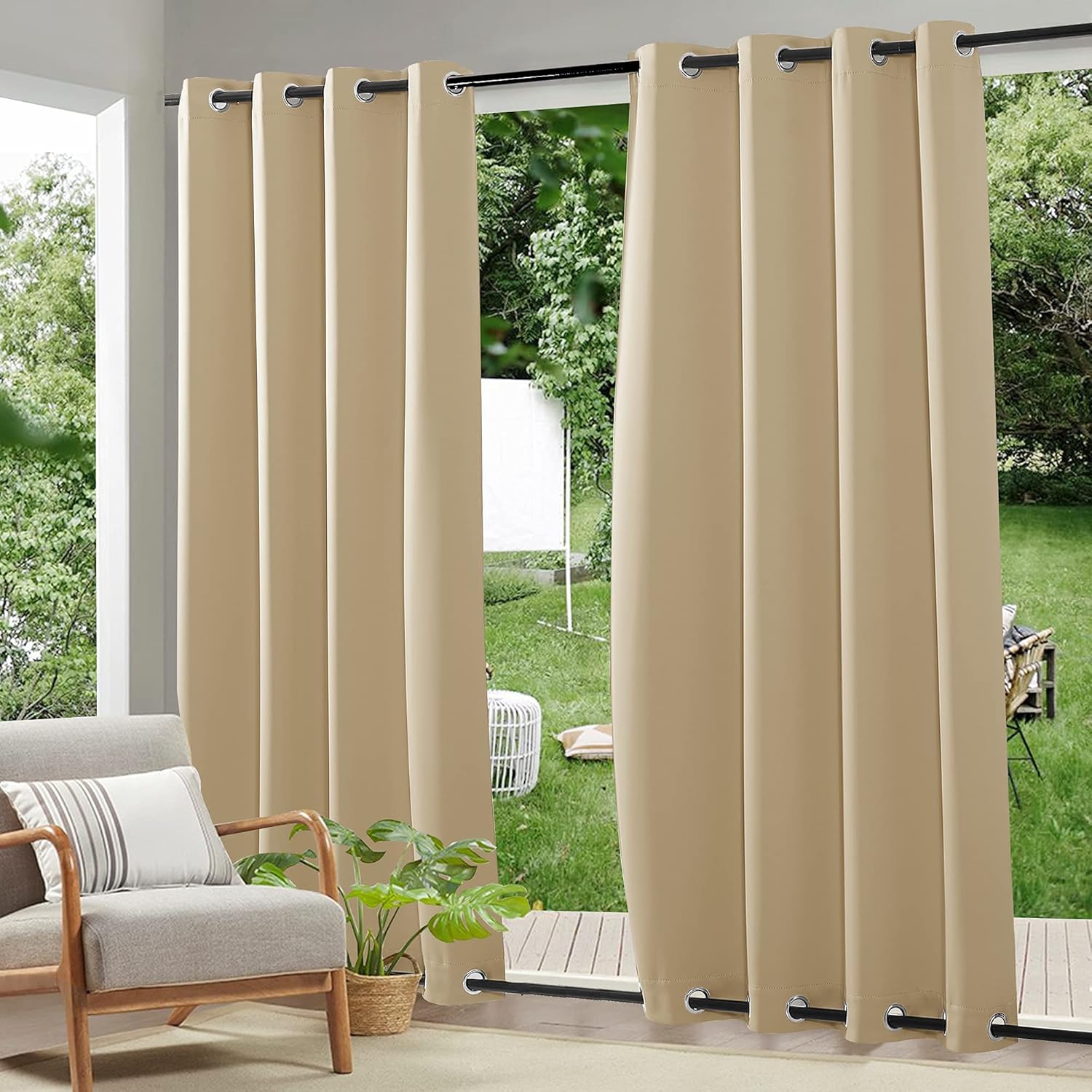 Wind-Resistant Outdoor Curtains with Ring Mounting 1 Panel for Patio Terrace Veranda | Sansoti