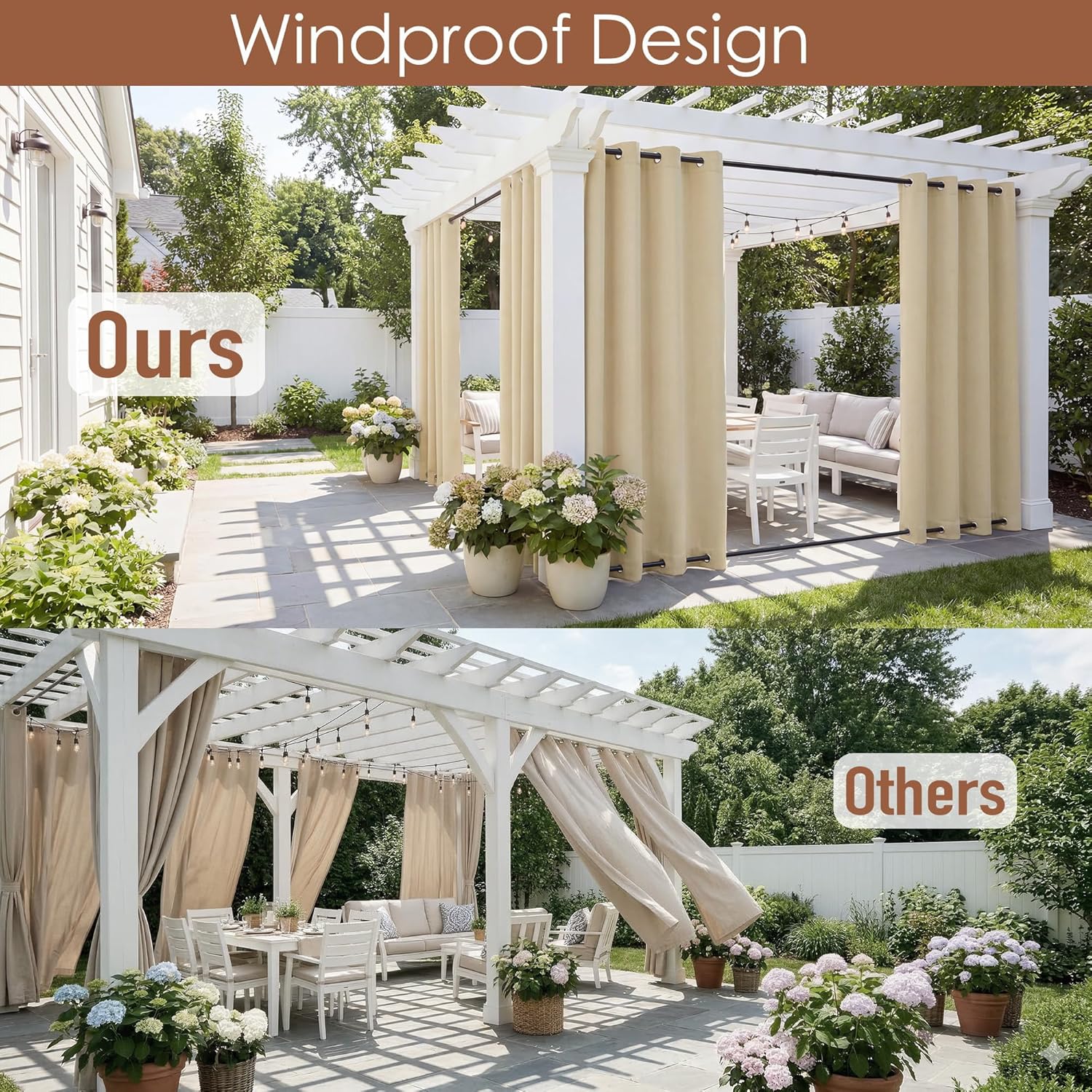 Wind-Resistant Outdoor Curtains with Ring Mounting 1 Panel for Patio Terrace Veranda | Sansoti