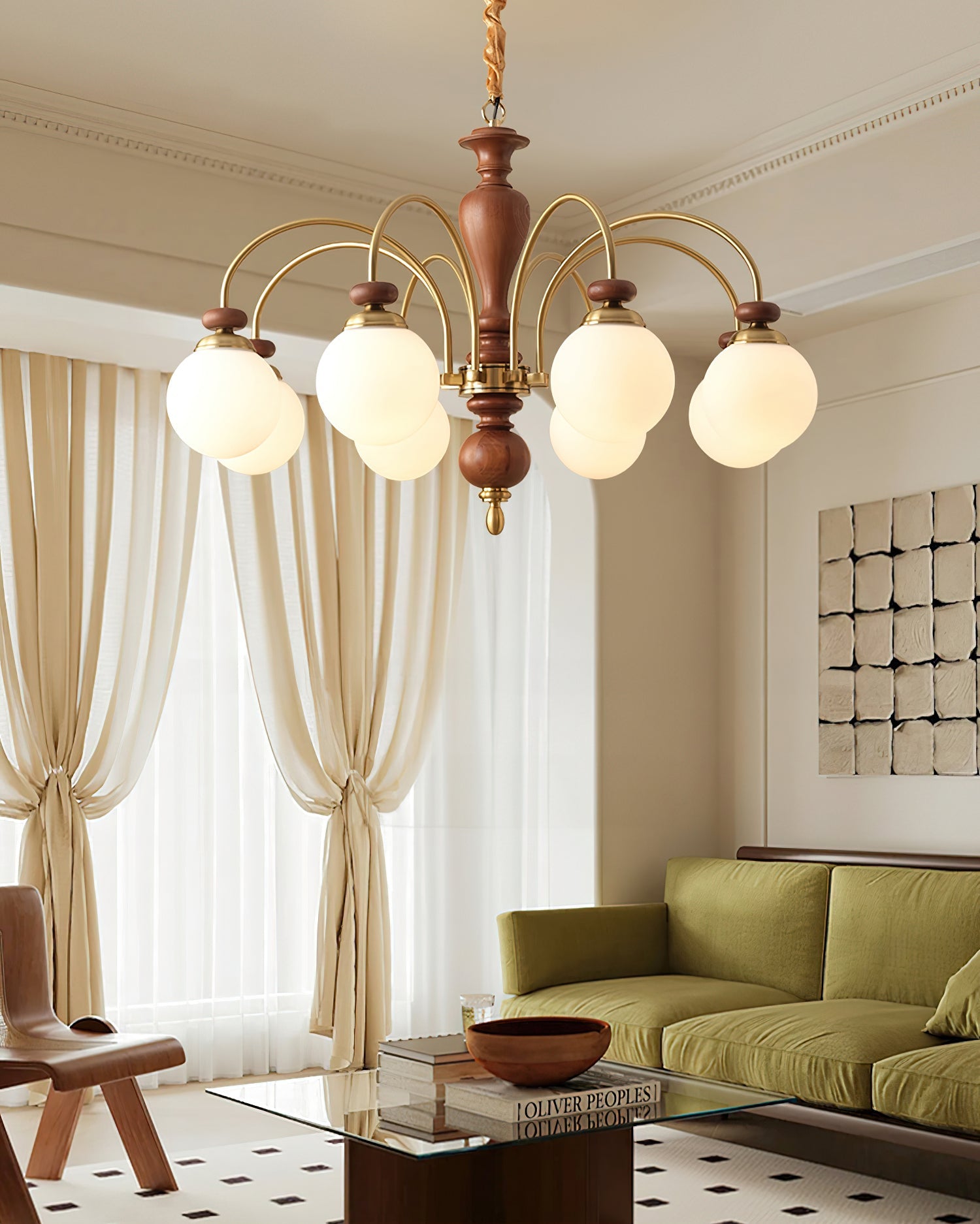 Hanglamp Industrieel 8 Armen Walnootkleur Goud Woonkamer Eetkamer Spinlamp Vintage Pendellamp Plafondlamp Verstelbaar | Sansoti