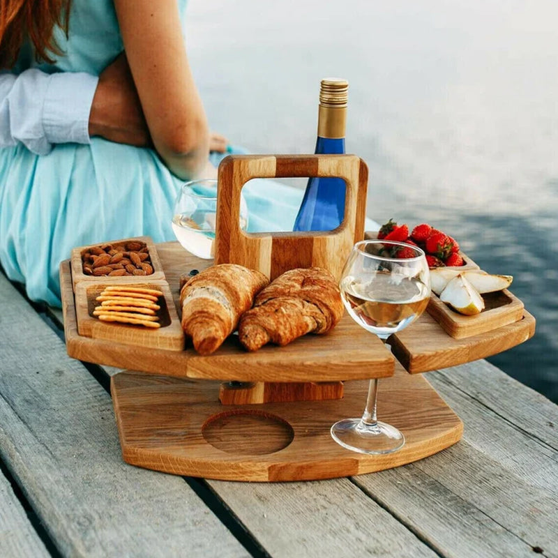 Opvouwbare Houten Wijntafel met Draaggreep voor Picknick Tuin Strand Park Outdoor Camping Balkon Terras | Sansoti