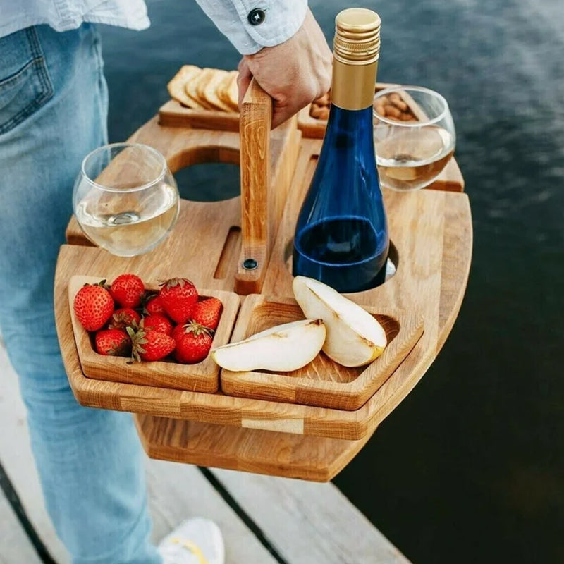 Opvouwbare Houten Wijntafel met Draaggreep voor Picknick Tuin Strand Park Outdoor Camping Balkon Terras | Sansoti