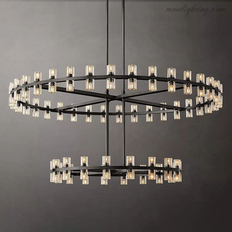 Lustre en cristal à deux niveaux, 152 cm, laiton et verre, suspension luxueuse pour salle à manger et salon | Sansoti