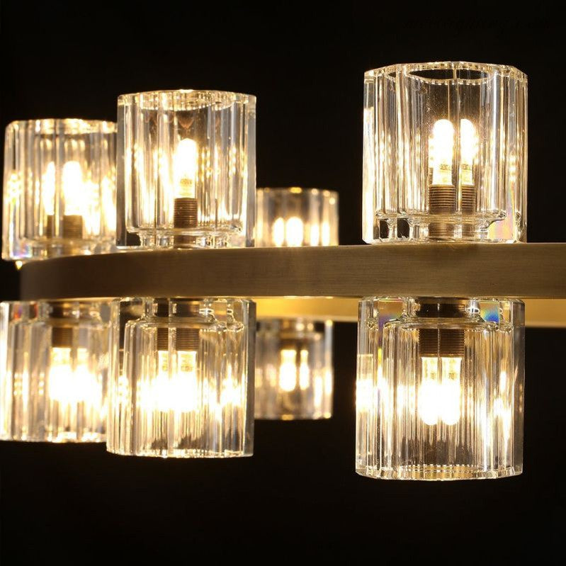Lustre en cristal à deux niveaux, 152 cm, laiton et verre, suspension luxueuse pour salle à manger et salon | Sansoti