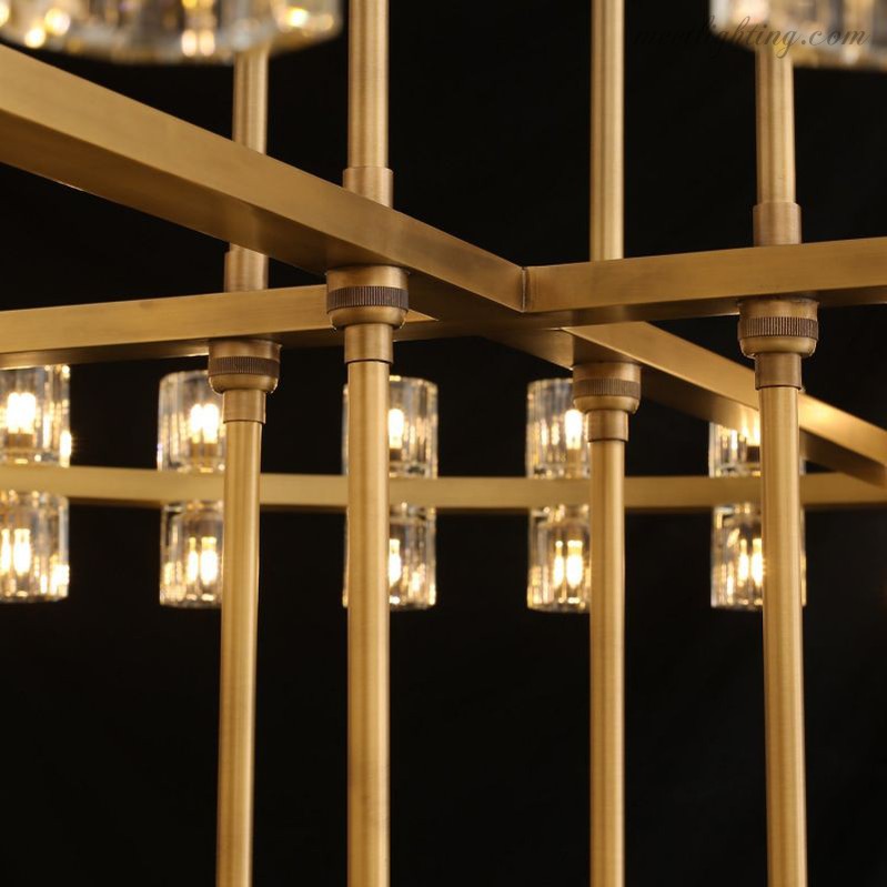 Lustre en cristal à deux niveaux, 152 cm, laiton et verre, suspension luxueuse pour salle à manger et salon | Sansoti