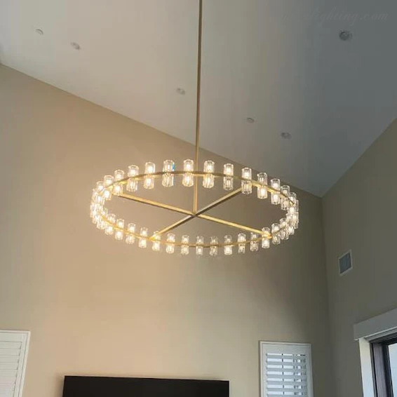 Ronde Kristallen Kroonluchter 152cm 72 Lichtpunten Messing Zwart Nikkel Eetkamer Woonkamer Luxe Verlichting | Sansoti
