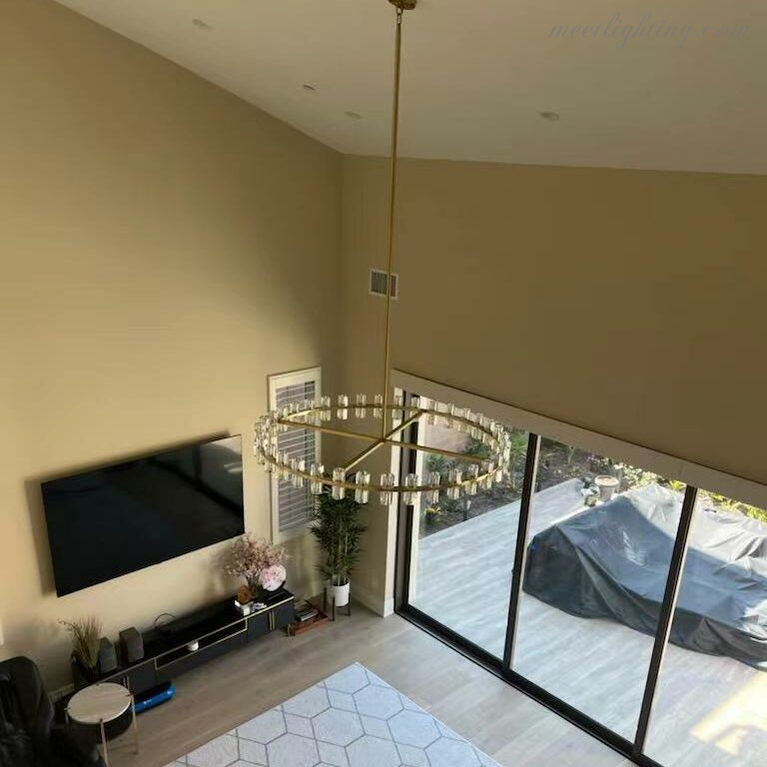 Ronde Kristallen Kroonluchter 152cm 72 Lichtpunten Messing Zwart Nikkel Eetkamer Woonkamer Luxe Verlichting | Sansoti