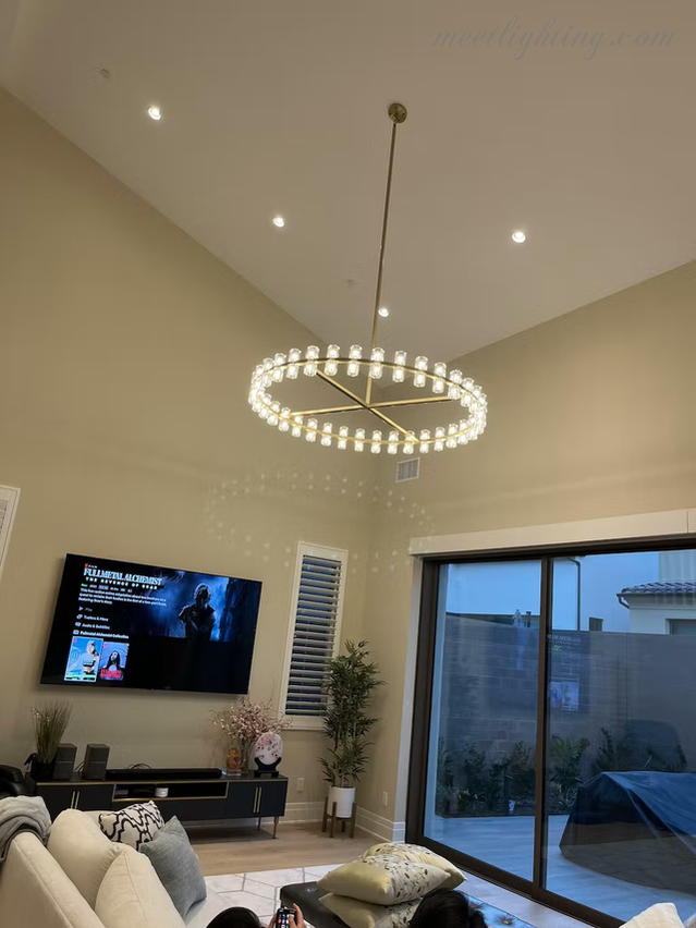 Ronde Kristallen Kroonluchter 152cm 72 Lichtpunten Messing Zwart Nikkel Eetkamer Woonkamer Luxe Verlichting | Sansoti