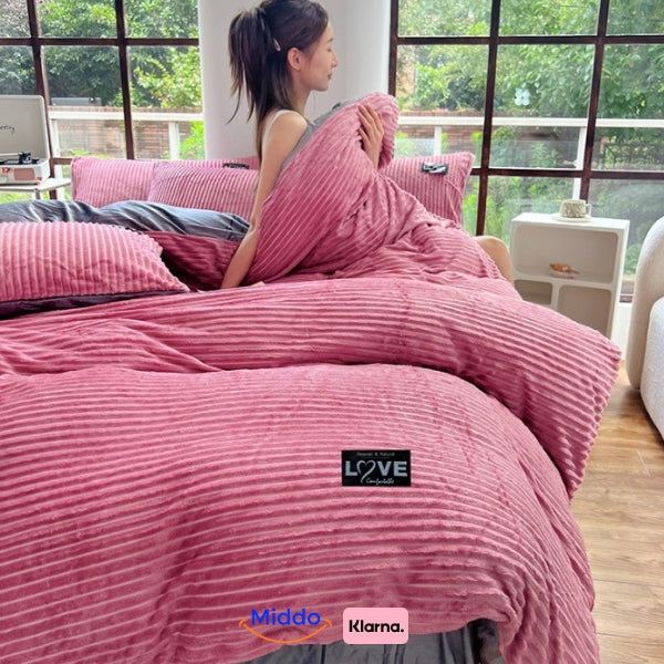 Fleece-Bettbezug mit Reißverschluss, Teddy, samtig weich, warmes Winterbettzeug, Korall, Polyester, 140-240 cm, Einzelbett | Sansoti