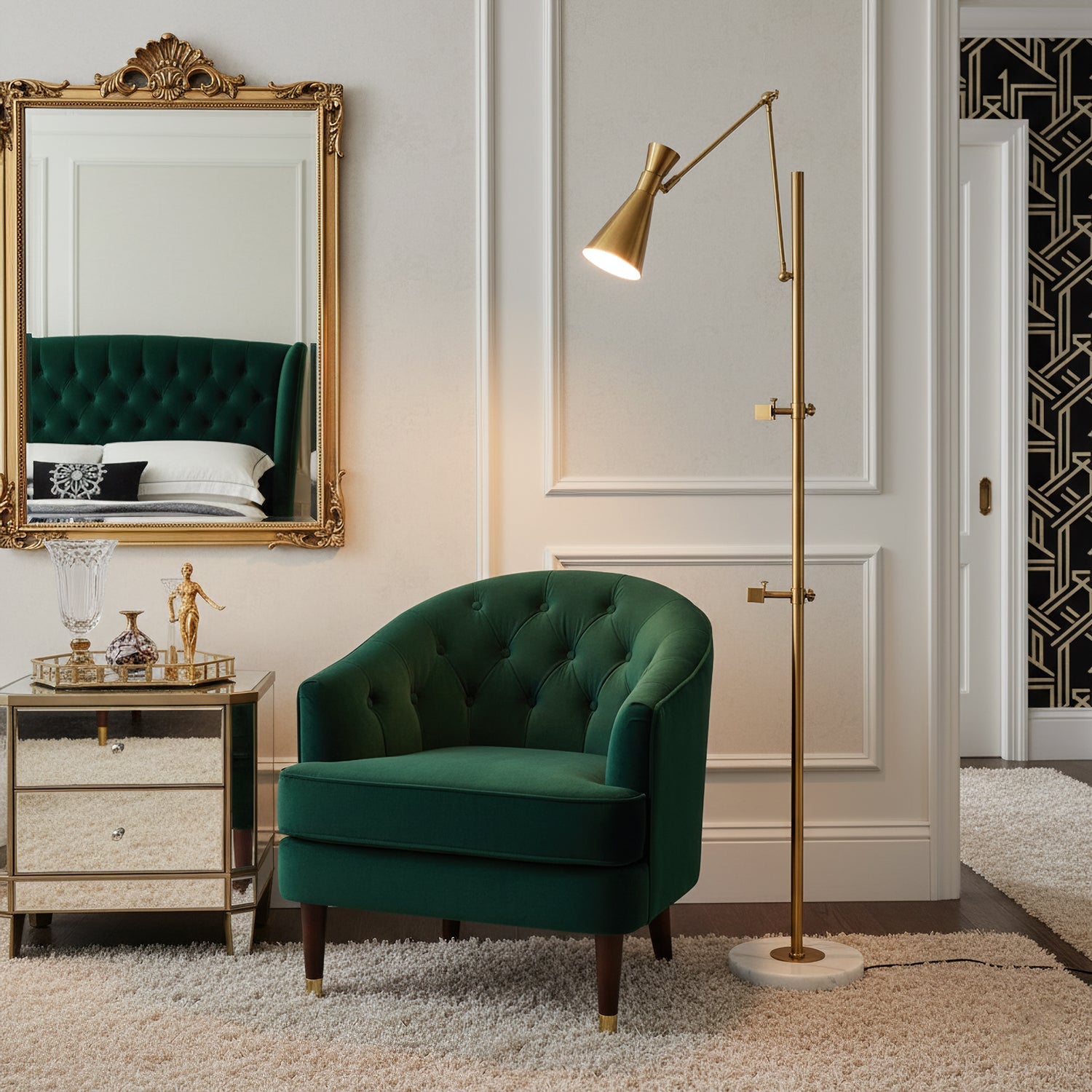 Vloerlamp met Ezelhouder Goudkleurig Frame Marmeren Voet E26/E27 Max 40W Moderne Verlichting voor Kunstwerken en Interieur | Sansoti
