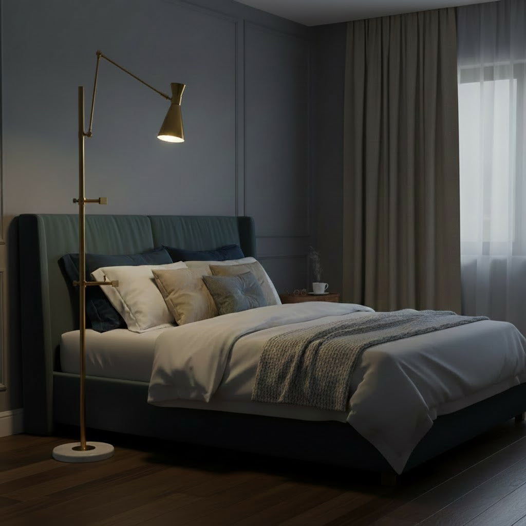 Vloerlamp met Ezelhouder Goudkleurig Frame Marmeren Voet E26/E27 Max 40W Moderne Verlichting voor Kunstwerken en Interieur | Sansoti