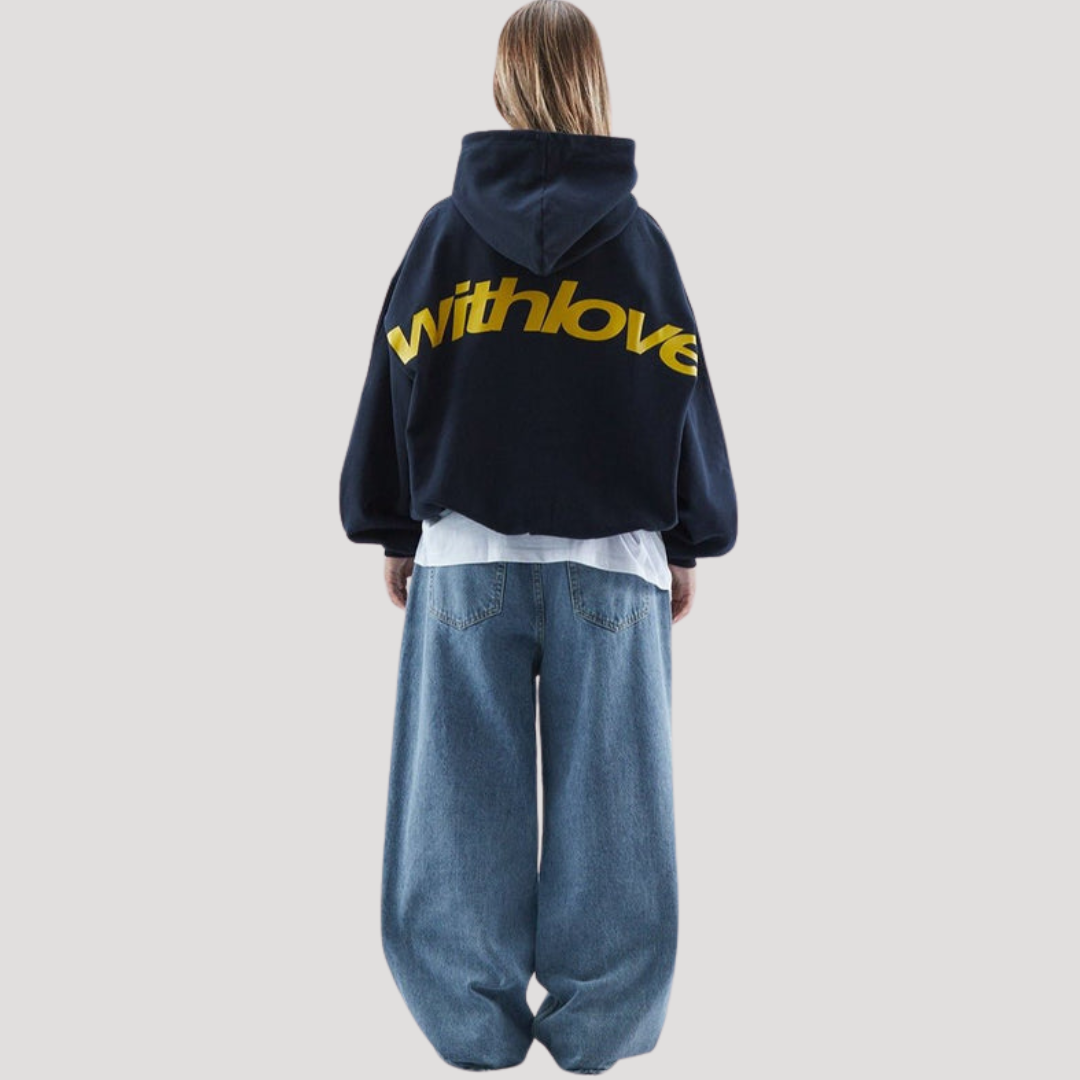 Women's Oversized Hoodie with Bold Print and Kangaroo Pocket - Stylish Casual Sweater for Autumn and Winter | Sansoti