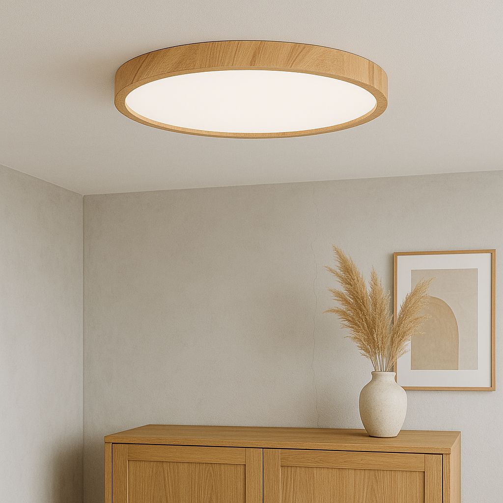 Plafonnier LED effet bois au design scandinave 18W 24W 32W lumière chaude éclairage du salon de la salle à manger et de la chambre | Sansoti
