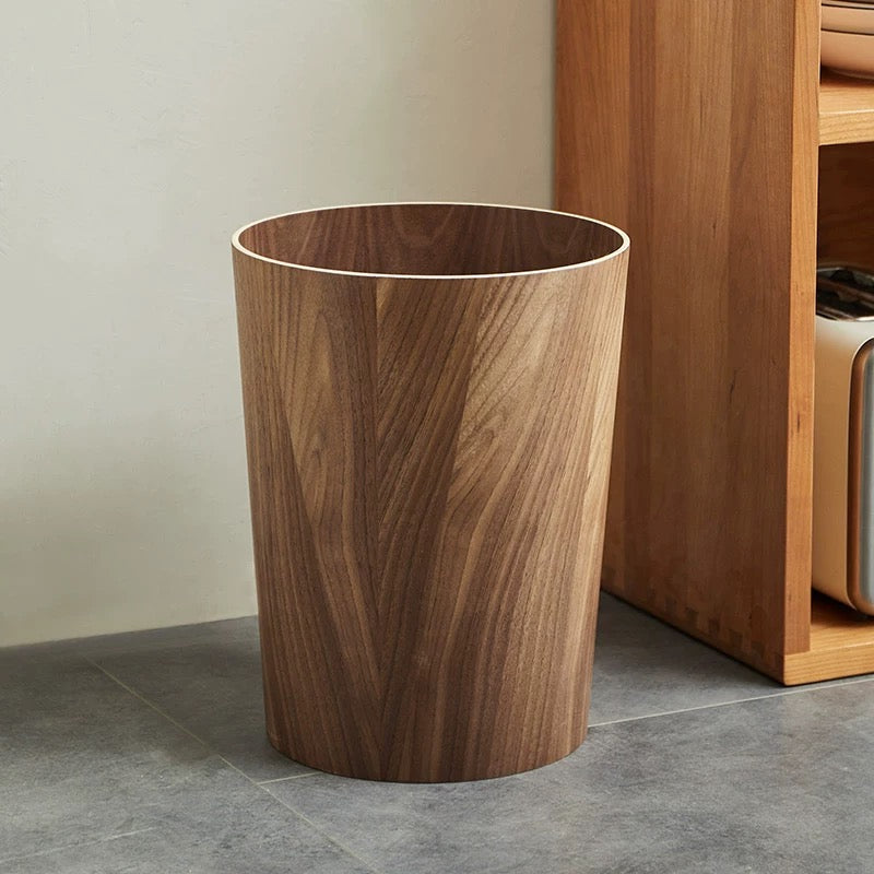 Houten Prullenbak Woonkamer Draaibaar Deksel Dubbelwandig Keuken Badkamer Kantoor Vuilnisbak Houtlook Afvalbak Bureau | Sansoti