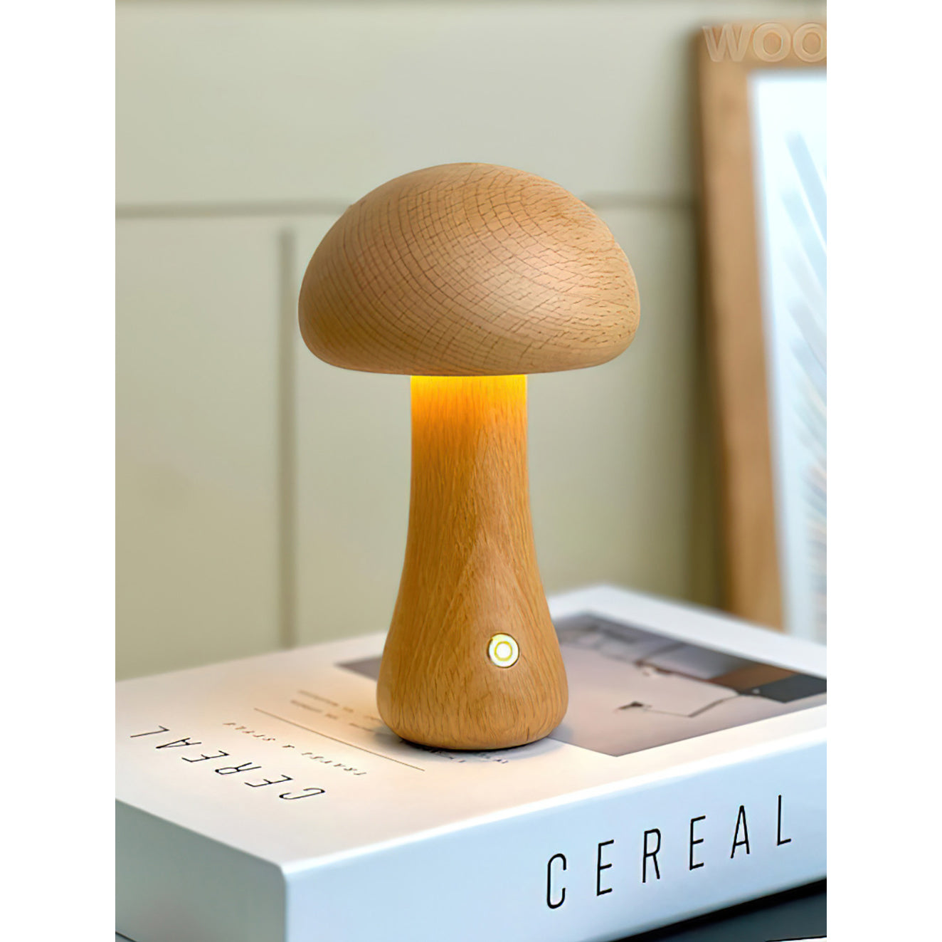Houten Paddenstoel Tafellamp met Ingebouwde Batterij & Touch-bediening – Warm Sfeerlicht voor Woonkamer, Slaapkamer, Kantoor – Oplaadbare LED-lamp met Dimfunctie – Decoratieve Sfeerverlichting | Sansoti