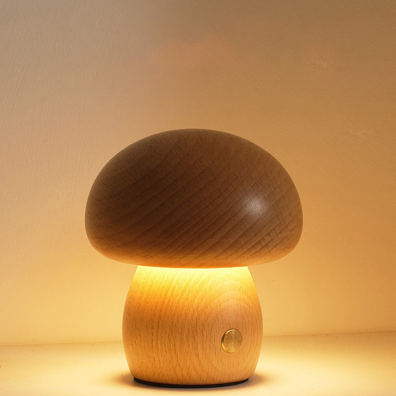 Houten Paddenstoel Tafellamp met Ingebouwde Batterij & Touch-bediening – Warm Sfeerlicht voor Woonkamer, Slaapkamer, Kantoor – Oplaadbare LED-lamp met Dimfunctie – Decoratieve Sfeerverlichting | Sansoti
