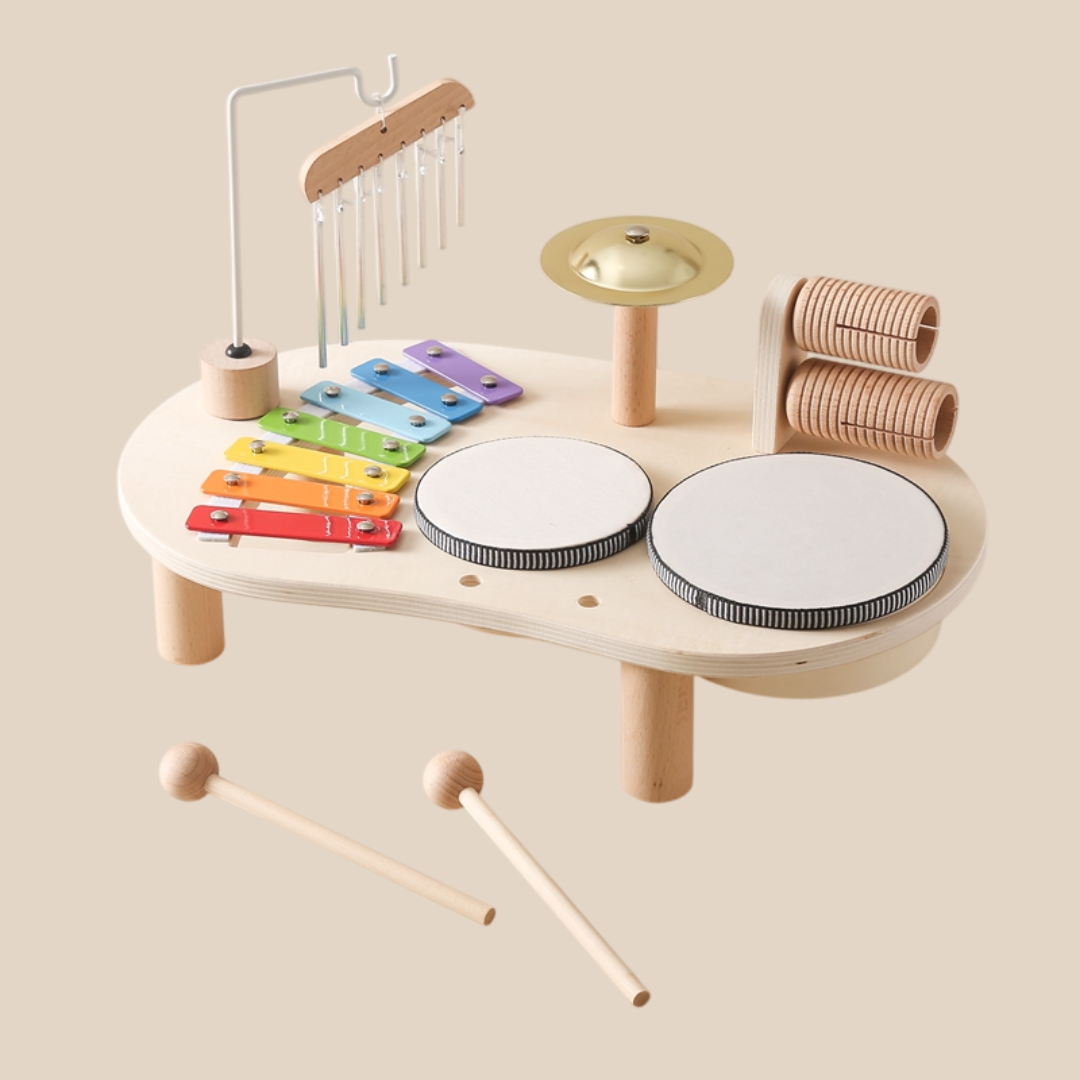 Houten Muziektafel met Xylofoon en Drums – Multifunctionele Activiteitentafel voor Kinderen vanaf 1 Jaar | Sansoti