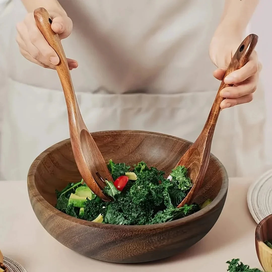 Holzschale Natürliches Holz Servierschale Salatschüssel Obstschale Dekorative Tischpräsentation Handgefertigt | Sansoti