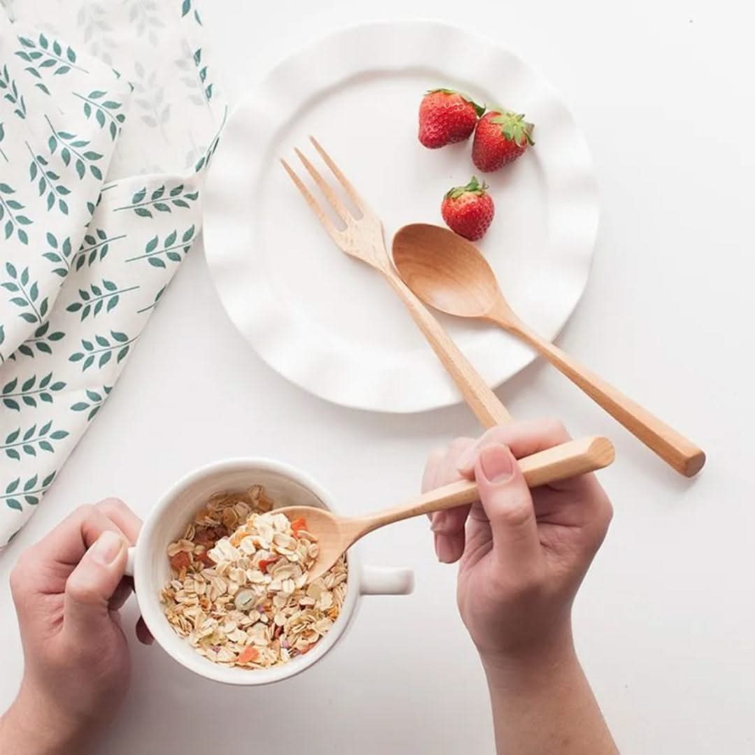 Bamboo Cutlery Set 6-Piece Spoons Forks Sustainable Eco-Friendly Tableware Picnic Camping Natural | Sansoti