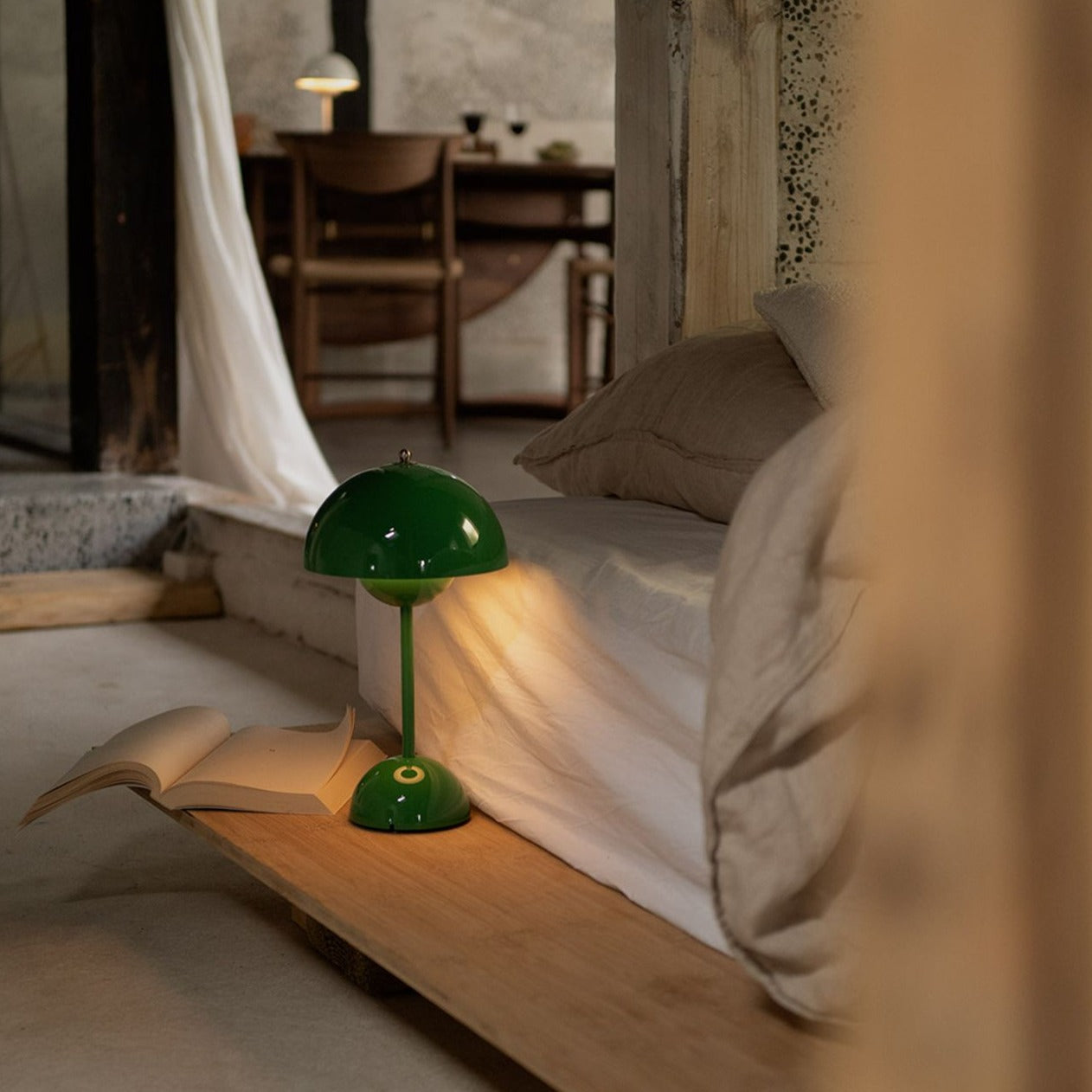 Tafellamp paddenstoel LED USB oplaadbaar draadloos nachtkastje bureau sfeerlicht interieur | Sansoti