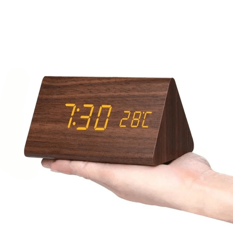 Digitale Houten Tafelklok met Stemactivering LED-Tijdsweergave Wekker Temperatuur voor Slaapkamer Kantoor | Sansoti