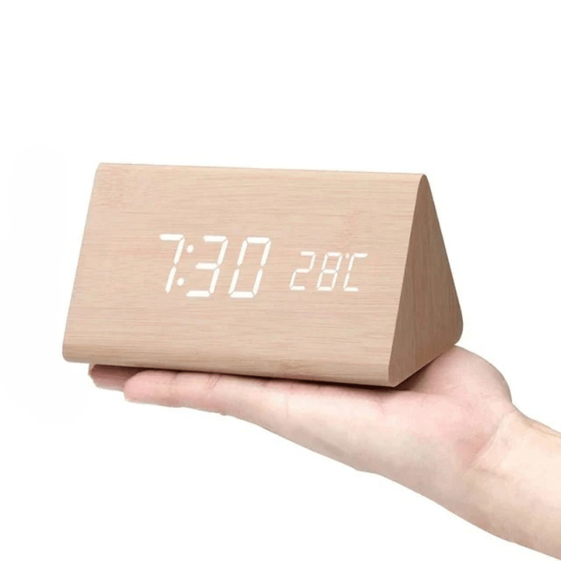 Digitale Houten Tafelklok met Stemactivering LED-Tijdsweergave Wekker Temperatuur voor Slaapkamer Kantoor | Sansoti