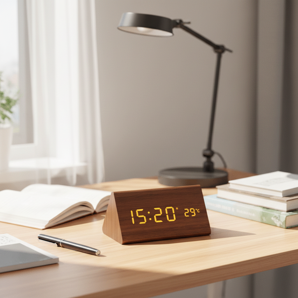 Digitale Houten Tafelklok met Stemactivering LED-Tijdsweergave Wekker Temperatuur voor Slaapkamer Kantoor | Sansoti